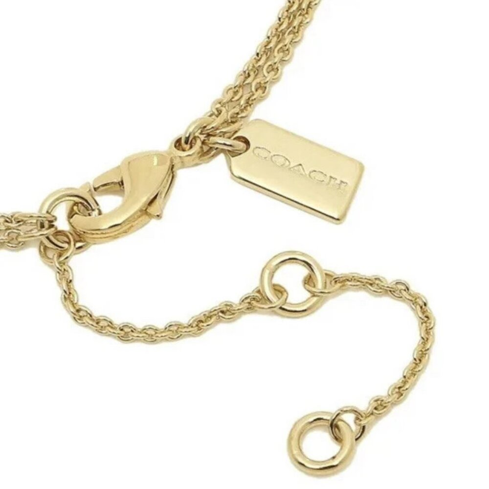 COACH Horse and Carriage Double Chain Necklace Gold NWT - Picture 6 of 6